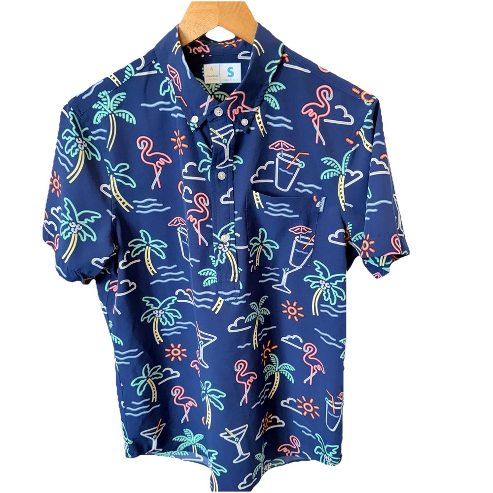 Chubbies Flamingo Neon Men's Short Sleeve Button Down Shirt Size Small Beach